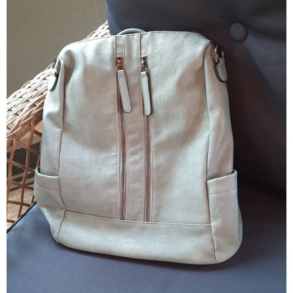 CLUCI Leather Backpack Purse Convertible Large Casual Shoulder Bag in Baby Blue